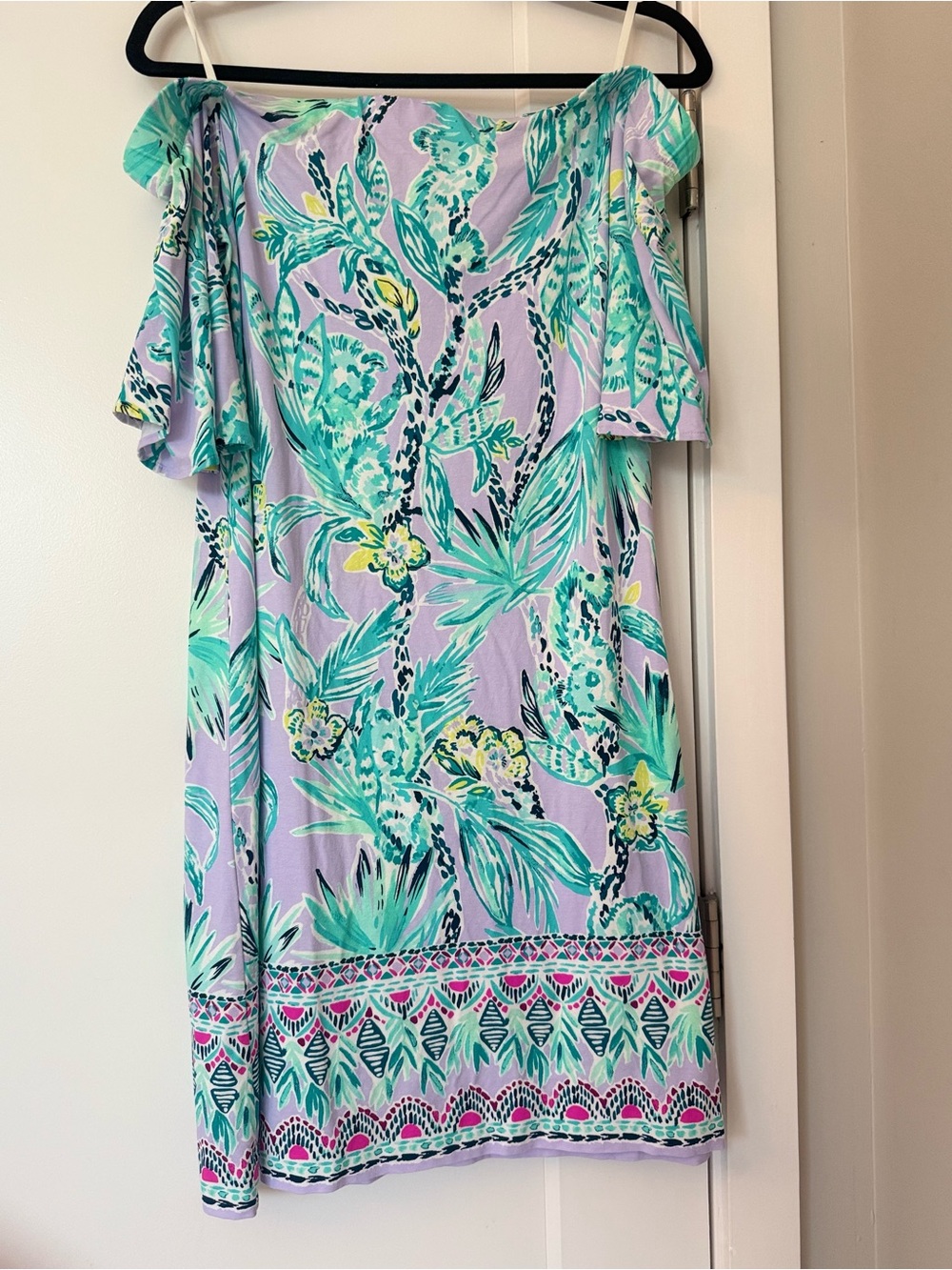 Large - Adorable 🌻 Lilly Pulitzer 🌸Off-Shoulder Dress Like New Lavender/mint - Picture 7 of 7